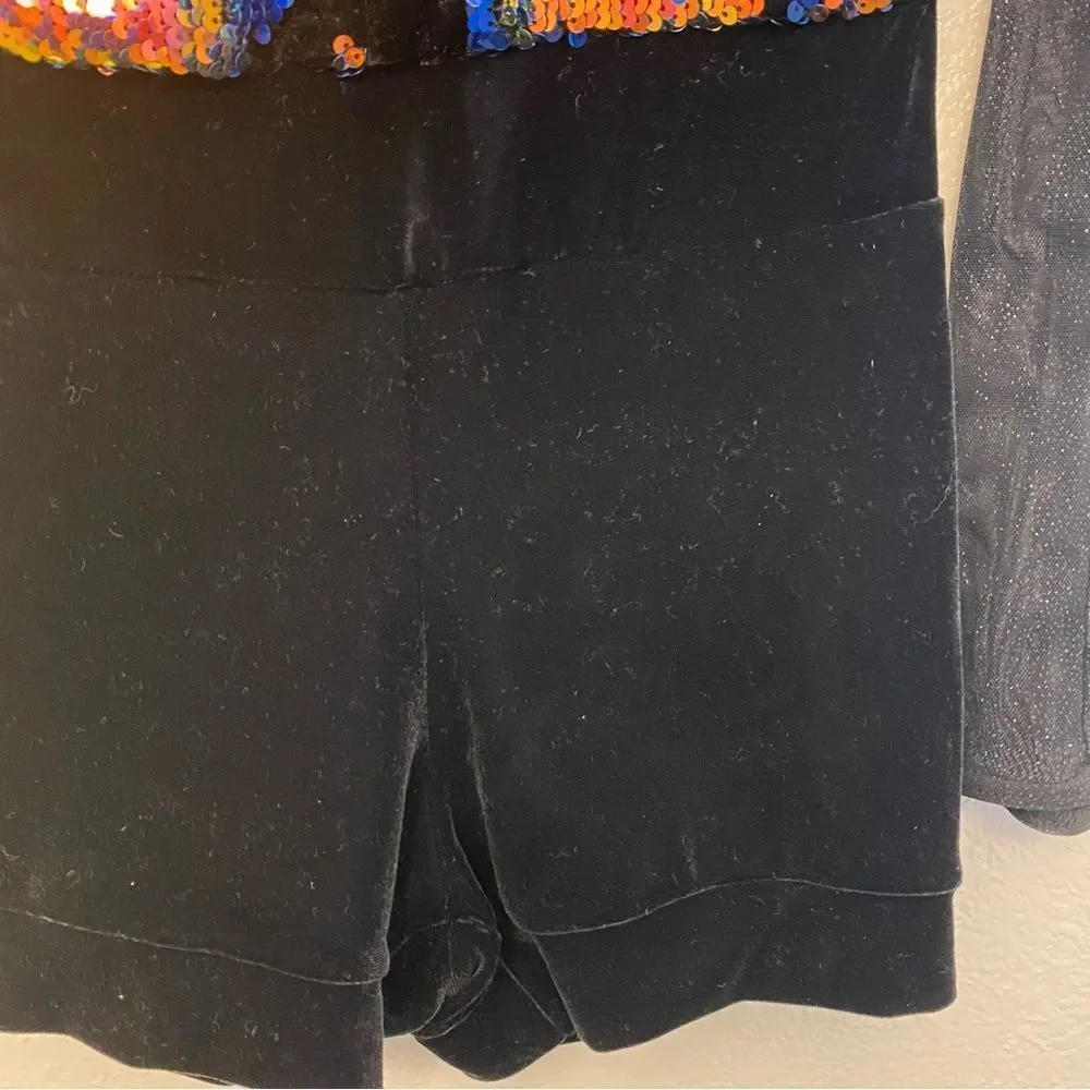 Weissman dance costume unitard mesh black sequin  Hunter 10040 adult SA